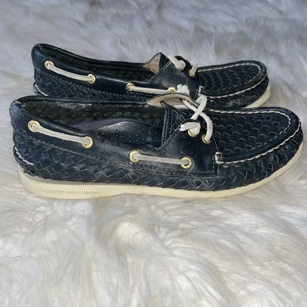 Sperry Top-Sider Blue White Leather Comfort Boat Shoes Women's Size 6.5M - Picture 13 of 14